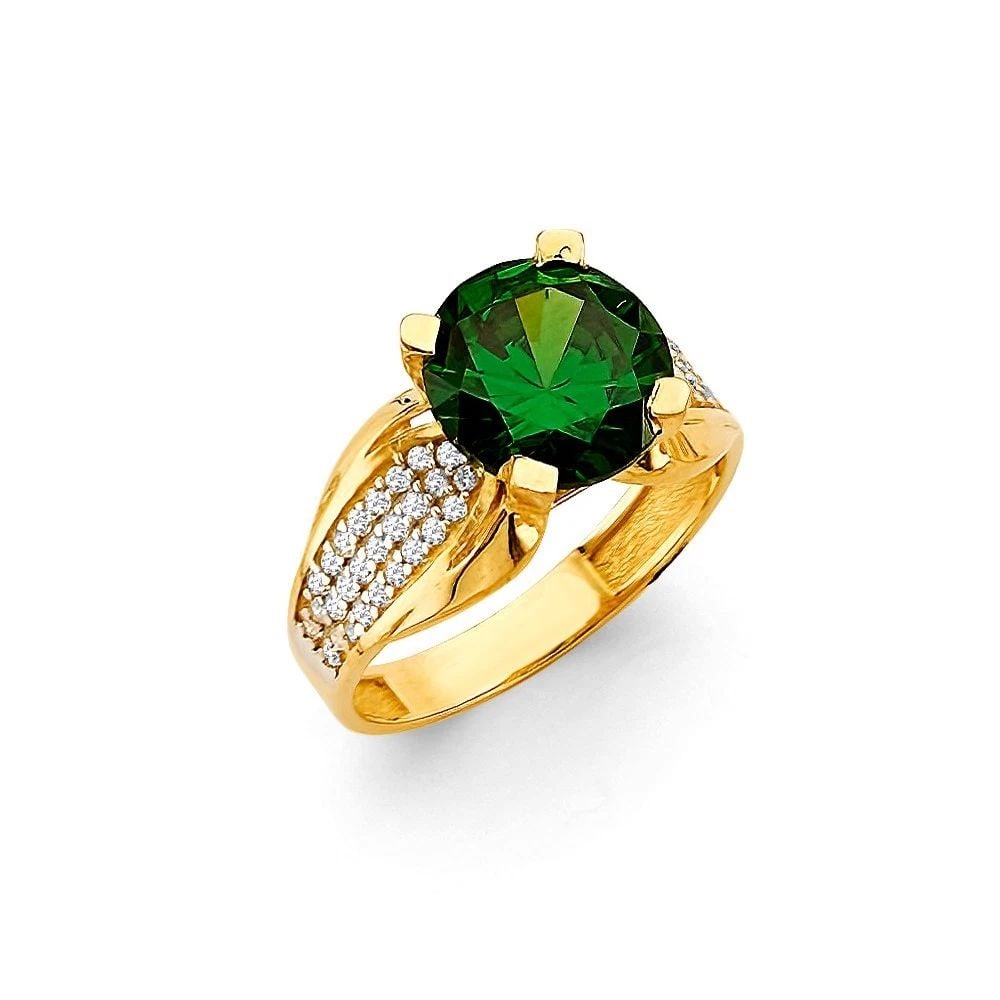 NEW 14K YELLOW GOLD FANCY GREEN RING- SIZE 7 (1 of 2)