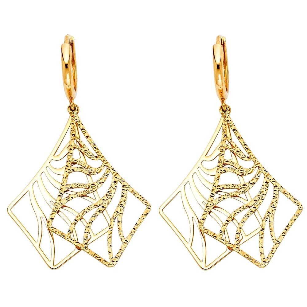 NEW 14K YELLOW GOLD FANCY HANGING EARRINGS (ER486): NEW 14K YELLOW GOLD FANCY HANGING EARRINGS (ER486) FANCY HANGING EARRINGS (ER486) NEW 14K YELLOW GOLD HEIGHT - 40 mm WIDTH - 20 mm Apx WEIGHT - 3.3 g