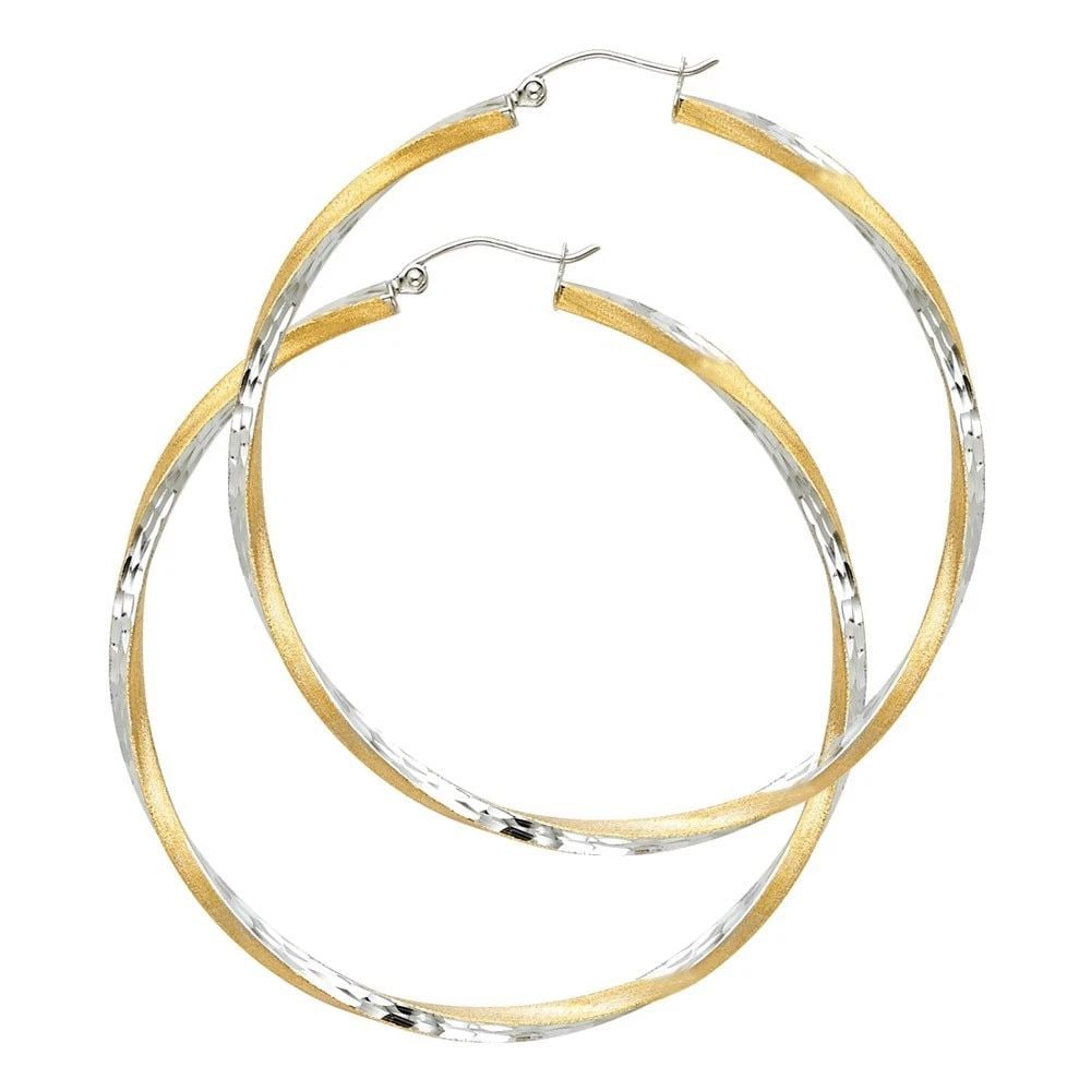 NEW 14K TWO TONE GOLD SF DC 2.6MM SWIRL HOOP EARRINGS (45MM) (1 of 2)