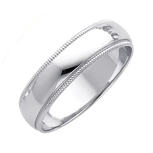 NEW 14K WHITE GOLD 5MM MILGRAIN WEDDING BAND - SIZE 4-12: NEW 14K WHITE GOLD 5MM MILGRAIN WEDDING BAND 5MM MILGRAIN WEDDING BAND NEW 14K WHITE GOLD WIDTH: 5 mm Average Apx. WEIGHT: 3g
