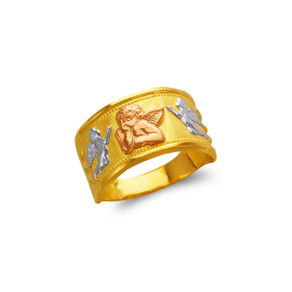NEW 14K TRICOLOR GOLD LADIES ANGEL FILIGREE RING (1 of 1)