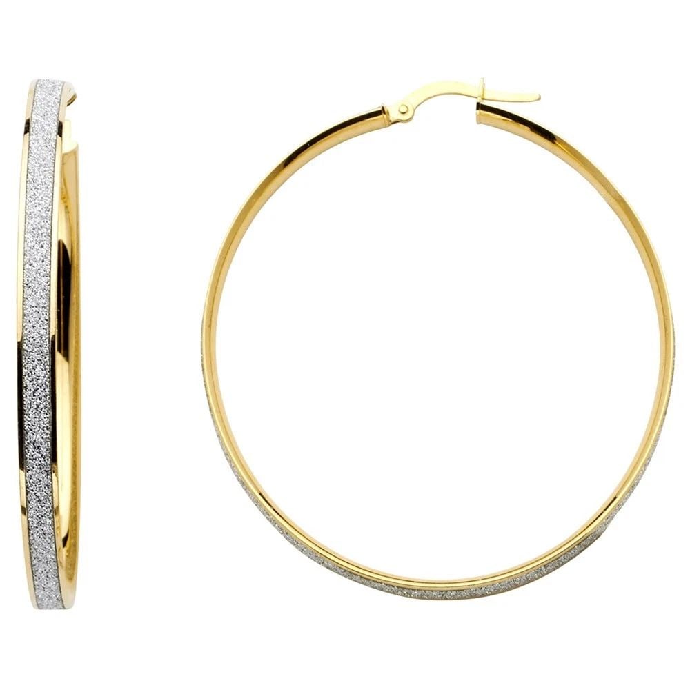 NEW 14K YELLOW GOLD SPARK ROUND HOOP EARRINGS (35MM) (1 of 2)