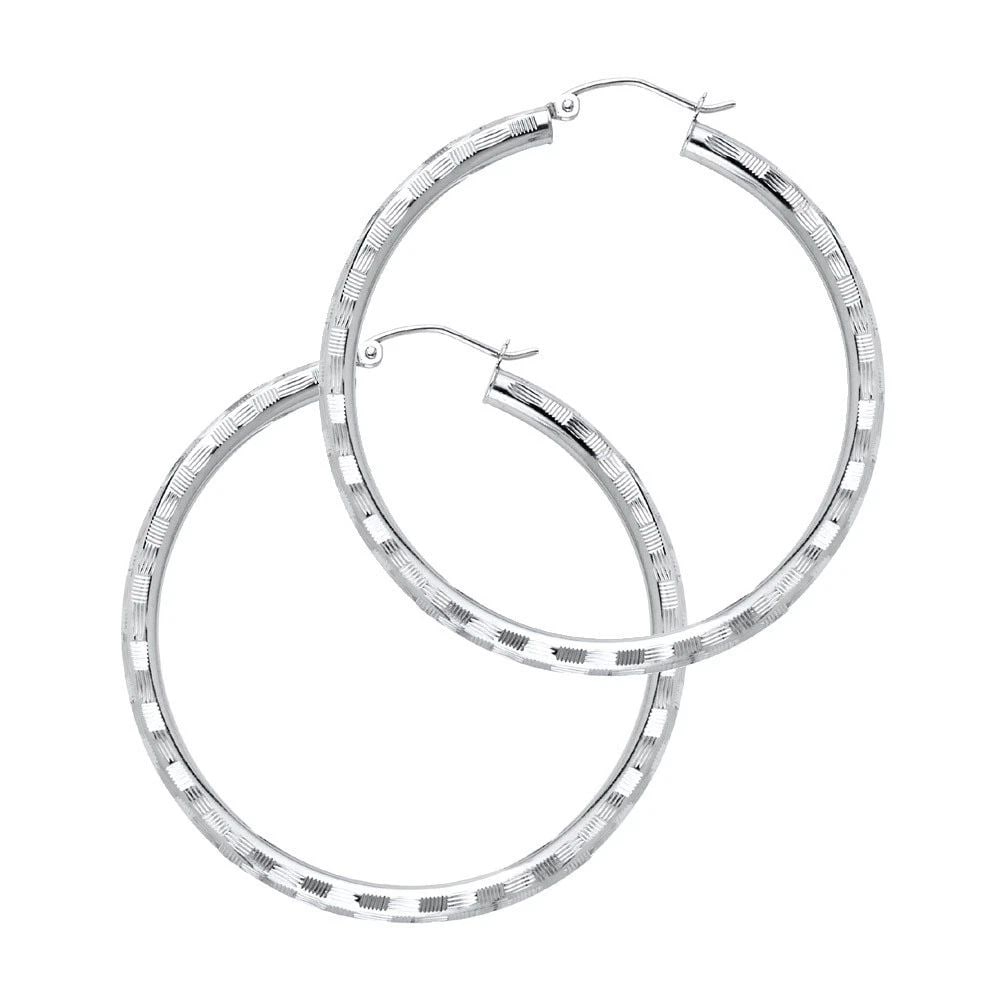 NEW 14K WHITE GOLD 3MM DC HOOP EARRINGS (1 of 2)
