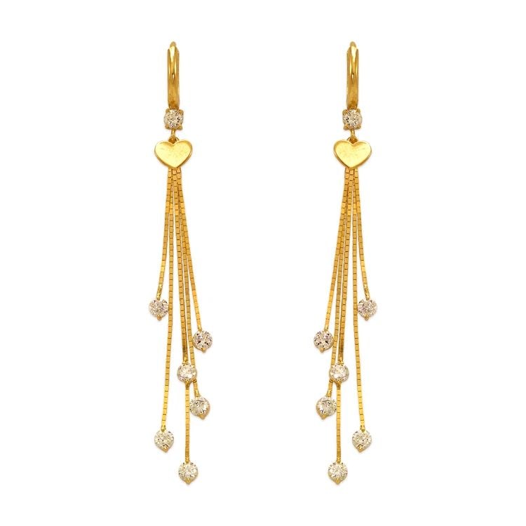 NEW 14K YELLOW GOLD FANCY HEART DROP EARRINGS (1 of 1)