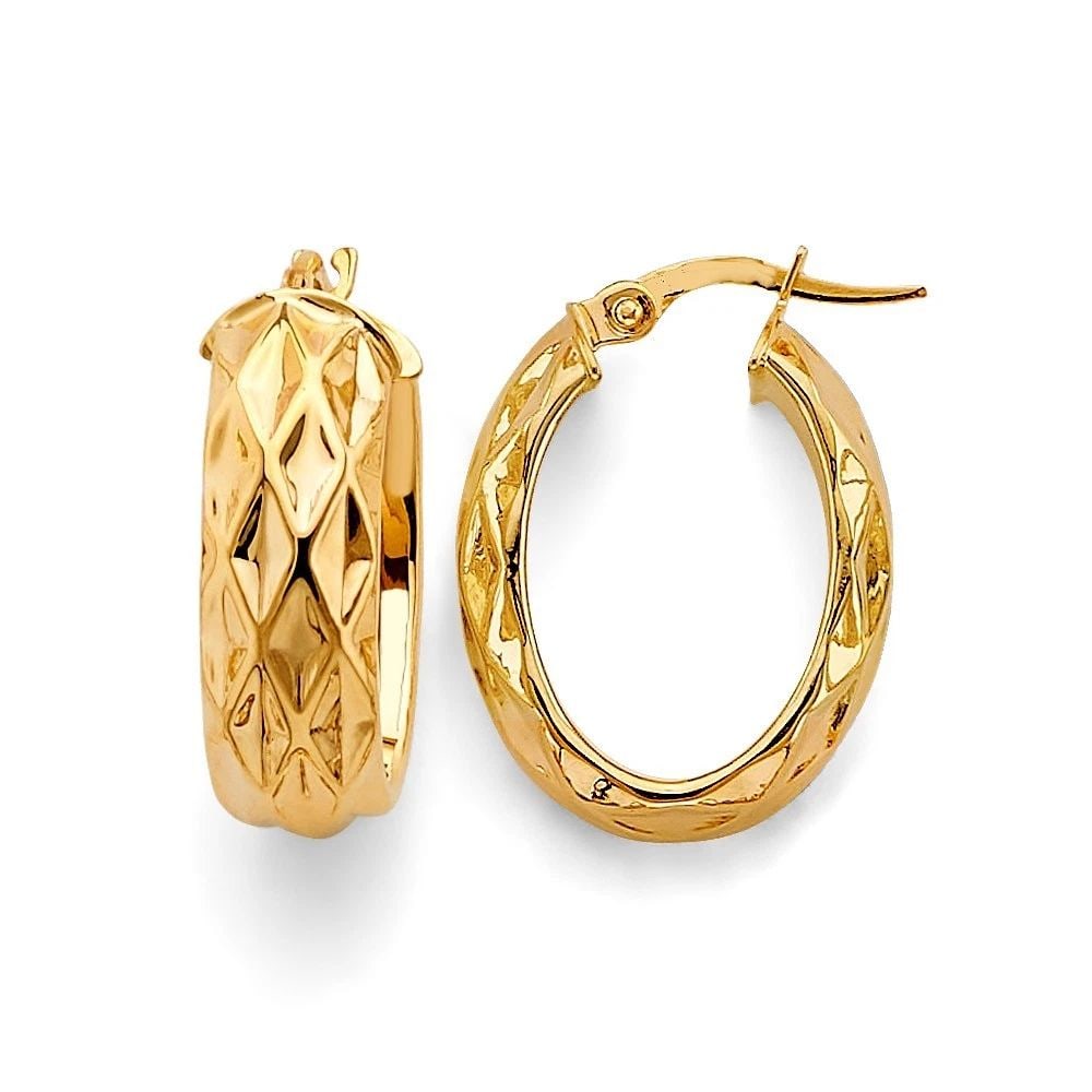 NEW 14K YELLOW GOLD OVAL DC SHINY HOOP EARRINGS: NEW 14K YELLOW GOLD OVAL DC SHINY HOOP EARRINGS OVAL DC SHINY HOOP EARRINGS NEW 14K YELLOW GOLD HEIGHT - 20 mm WIDTH - 15 mm Apx WEIGHT - 3.2 g