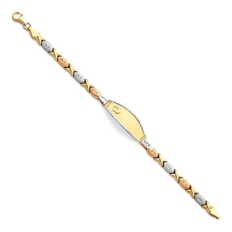 NEW 14K TRI COLOR GOLD LIGHT STAMPATO ID BRACELET FOR KIDS: NEW 14K TRI COLOR GOLD LIGHT STAMPATO ID BRACELET FOR KIDS LIGHT STAMPATO ID BRACELET FOR KIDS NEW 14K TRI COLOR GOLD LENGTH - 6in Apx WEIGHT - 4.1g