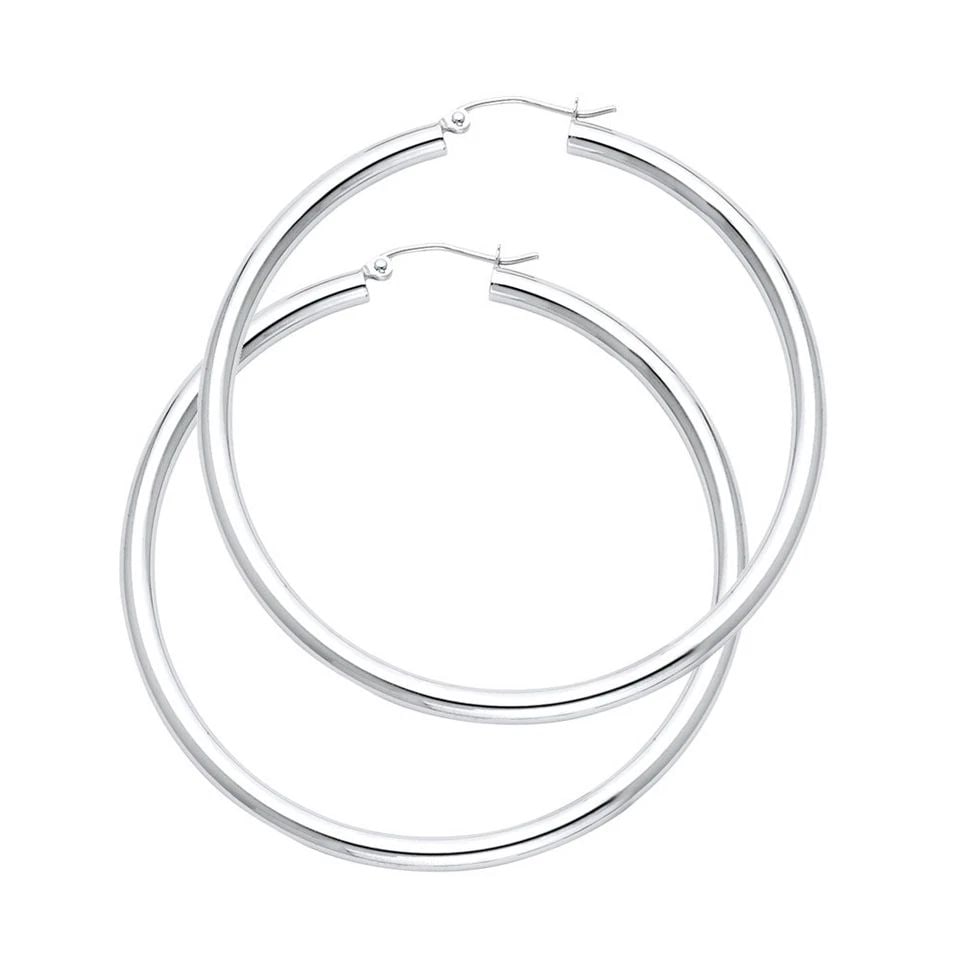 NEW 14K WHITE GOLD 3MM PLAIN HOOP EARRINGS (1 of 1)