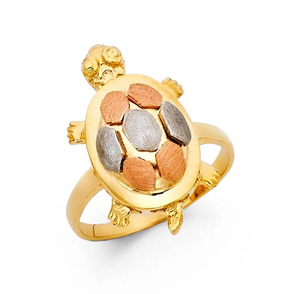 NEW 14K TRI COLOR GOLD FANCY TURTLE RING - SIZE 10 (1 of 1)