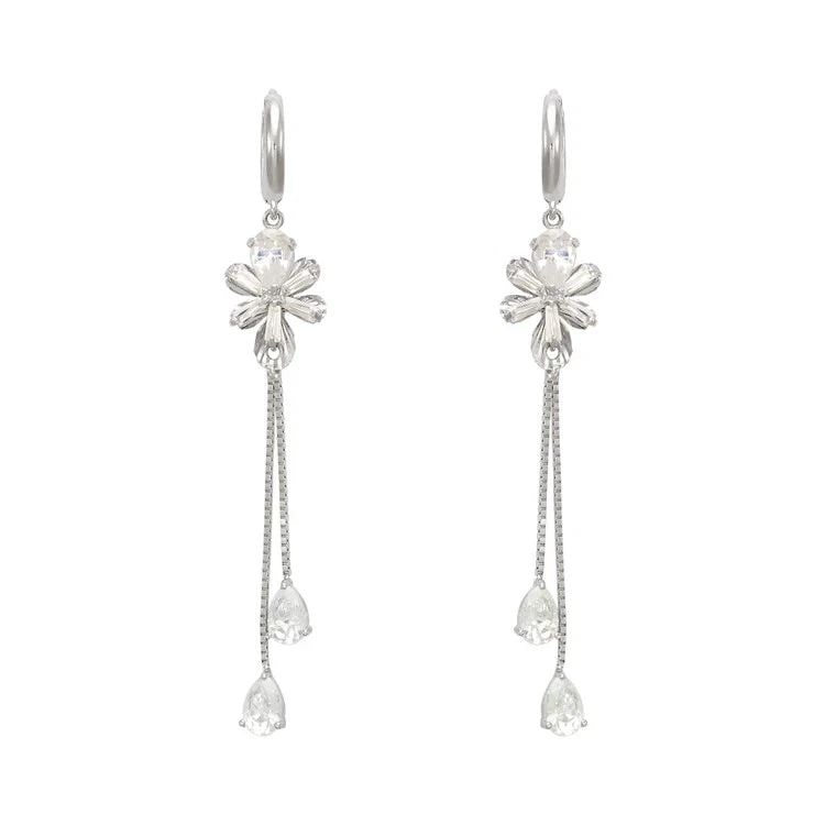 NEW 14K WHITE GOLD FANCY FLOWER DANGLING EARRINGS (1 of 1)