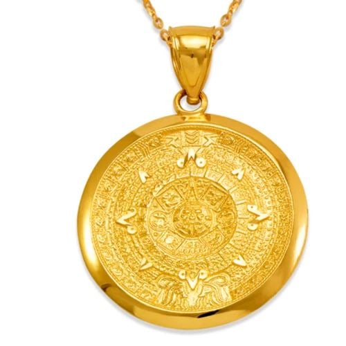 NEW 14K YELLOW GOLD HP AZTEC CALENDAR PENDANT (1 of 2)