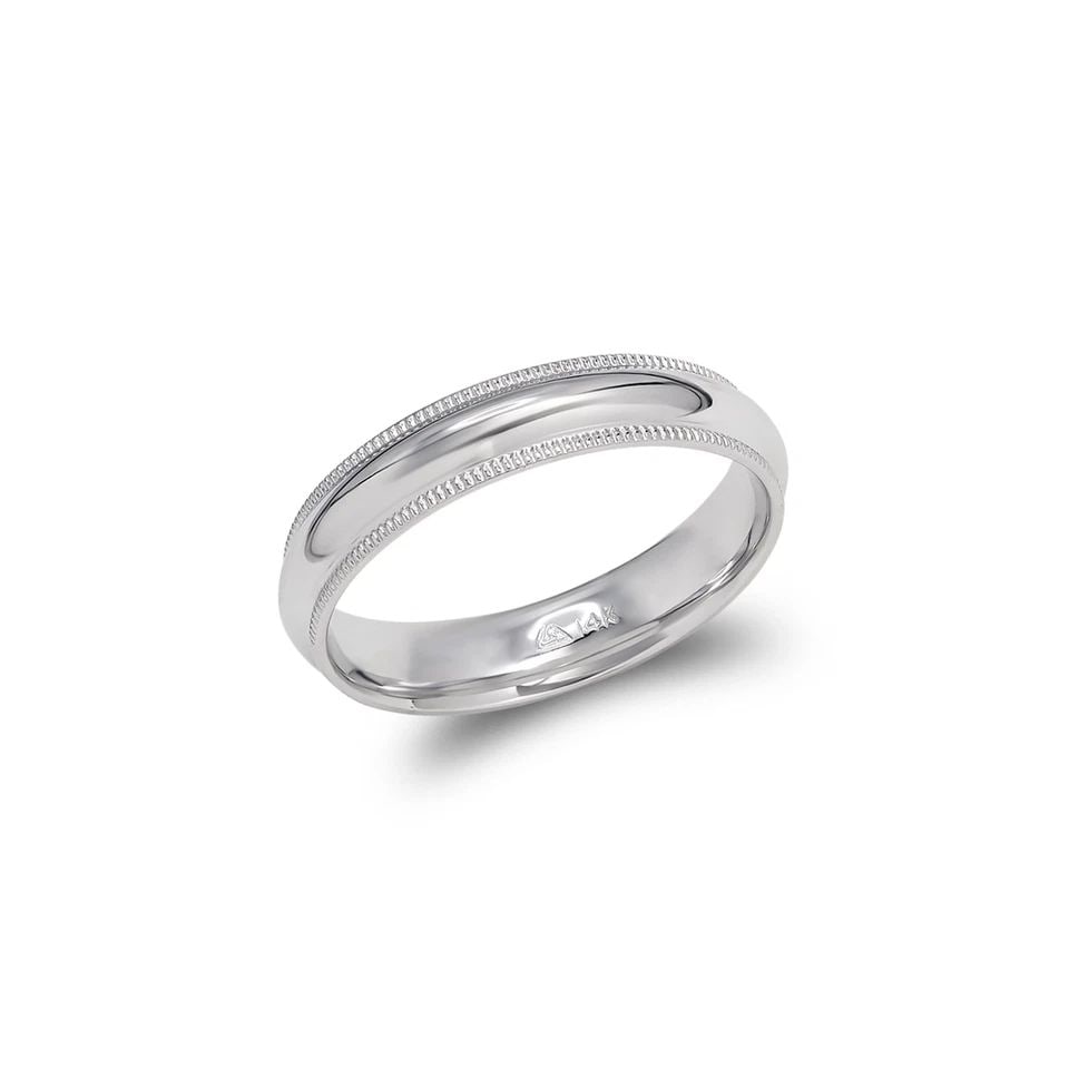 NEW 14K WHITE GOLD 4MM MILLIGRAIN WHITE WEDDING BAND: NEW 14K WHITE GOLD 4MM MILLIGRAIN WHITE WEDDING BAND 4MM MILLIGRAIN WHITE WEDDING BAND NEW 14K WHITE GOLD SIZE Apx: 4mm WEIGHT: 3.3g