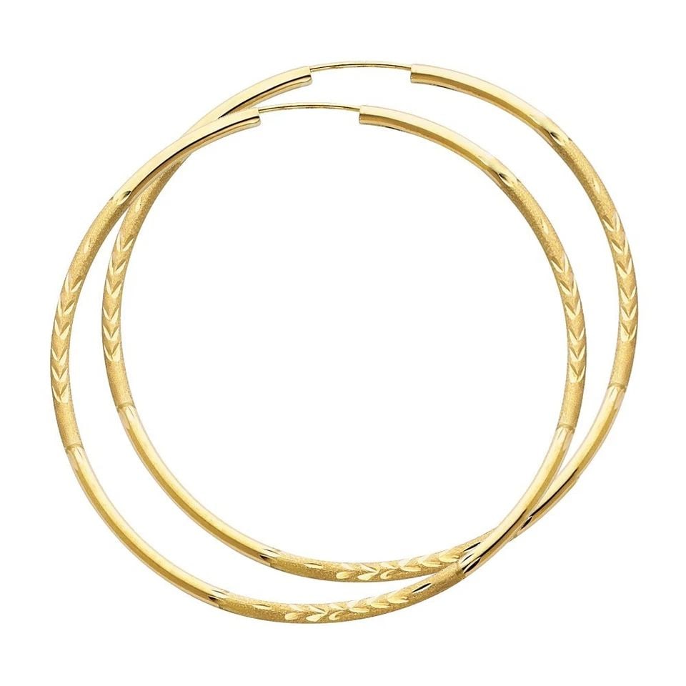 NEW 14K YELLOW GOLD 2MM BUDDED DC ENDLESS HOOP EARRINGS (60MM): NEW 14K YELLOW GOLD 2MM BUDDED DC ENDLESS HOOP EARRINGS (60MM) 2MM BUDDED DC ENDLESS HOOP EARRINGS (60MM) NEW 14K YELLOW GOLD HEIGHT - 60 mm WIDTH - 60 mm Apx WEIGHT - 3 g