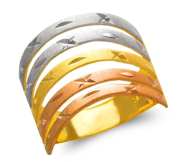 NEW 14K TRICOLOR GOLD LADIES TRICOLOR 5 LAYER BAND RING (1 of 2)
