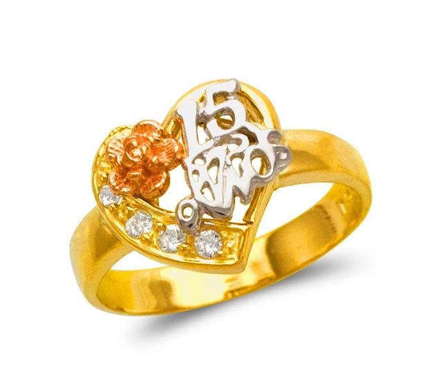 NEW 14K TRICOLOR GOLD LADIES 15 ANOS RING (1 of 2)