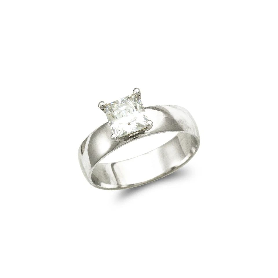NEW 14K WHITE GOLD 5MM LADIES WHITE SOLITAIRE RING: NEW 14K WHITE GOLD 5MM LADIES WHITE SOLITAIRE RING 5MM LADIES WHITE SOLITAIRE RING NEW 14K WHITE GOLD Apx. WIDTH: 5mm Apx. WEIGHT: 3.9g