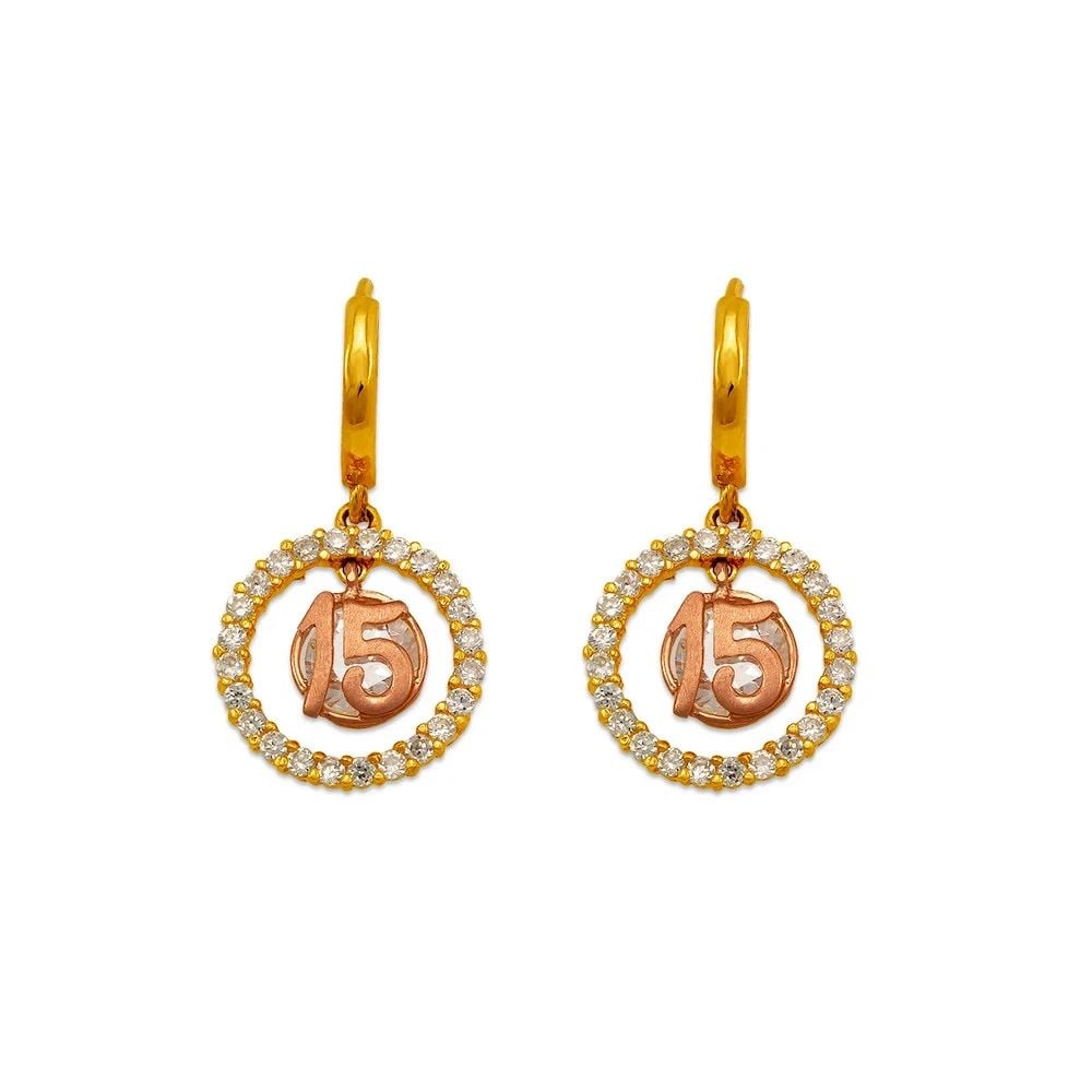 NEW 14K TWO TONE GOLD FANCY 15 ANOS DANGLING EARRINGS (1 of 2)