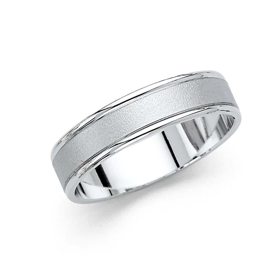 NEW 14K WHITE GOLD 5MM SAND BLASTED WEDDING BAND - SIZE 10 (1 of 1)