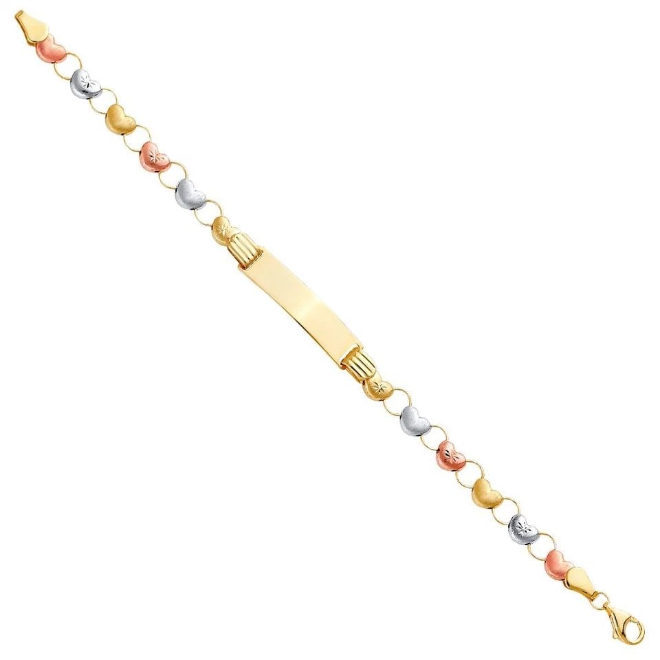 NEW 14K TRI COLOR GOLD STAMPATO BRACELET WITH PLAIN ID FOR KID (1 of 1)