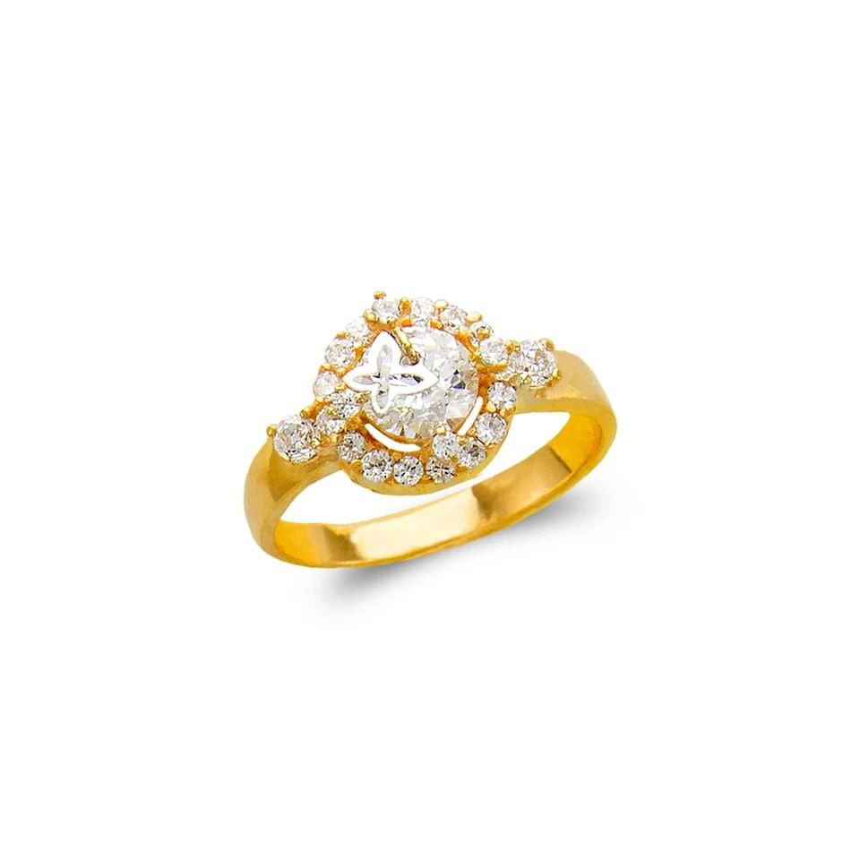 NEW 14K TWO TONE GOLD LADIES FANCY SOLITAIRE BUTTERFLY RING: NEW 14K TWO TONE GOLD LADIES FANCY SOLITAIRE BUTTERFLY RING LADIES FANCY SOLITAIRE BUTTERFLY RING NEW 14K TWO TONE GOLD Apx. WIDTH: 10mm Apx. WEIGHT: 3.8g