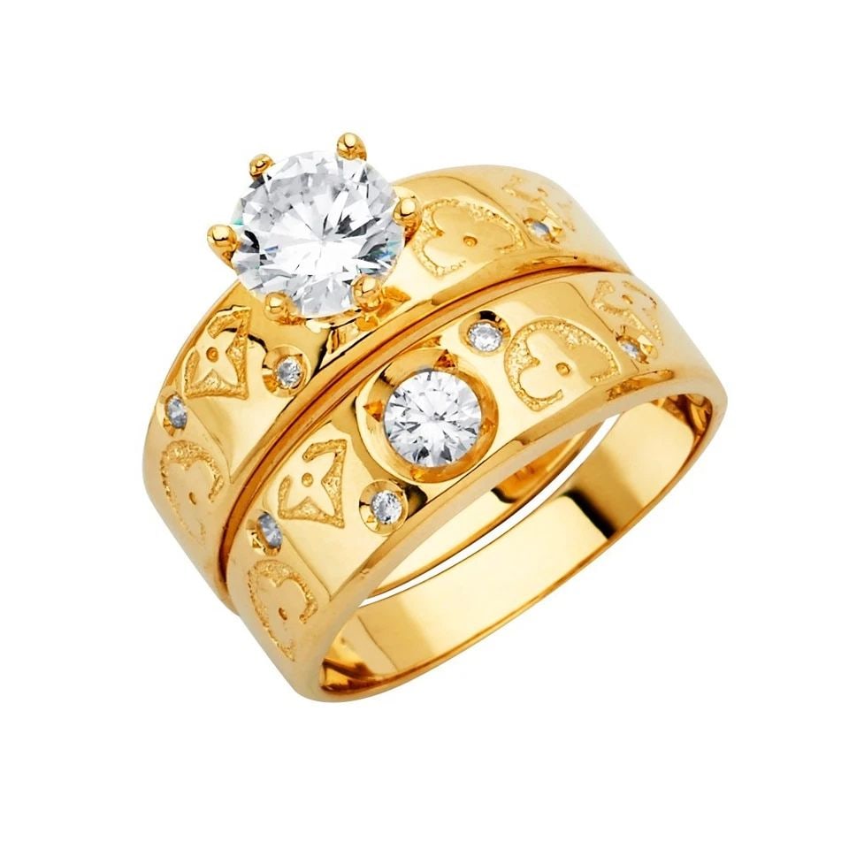 NEW 14K YELLOW GOLD ENGAGEMENT RING/TRIO SET - SIZE 10: NEW 14K YELLOW GOLD CZ ENGAGEMENT RING/TRIO SET CZ ENGAGEMENT RING/TRIO SET NEW 14K YELLOW GOLD WIDTH : WEIGHT : 3.8g