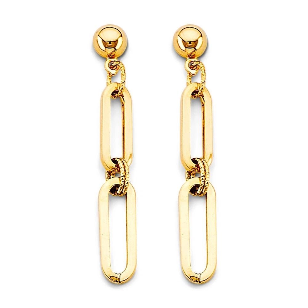 NEW 14K YELLOW GOLD PAPERCLIP EARRINGS WITH PUSHBACK (1 of 2)