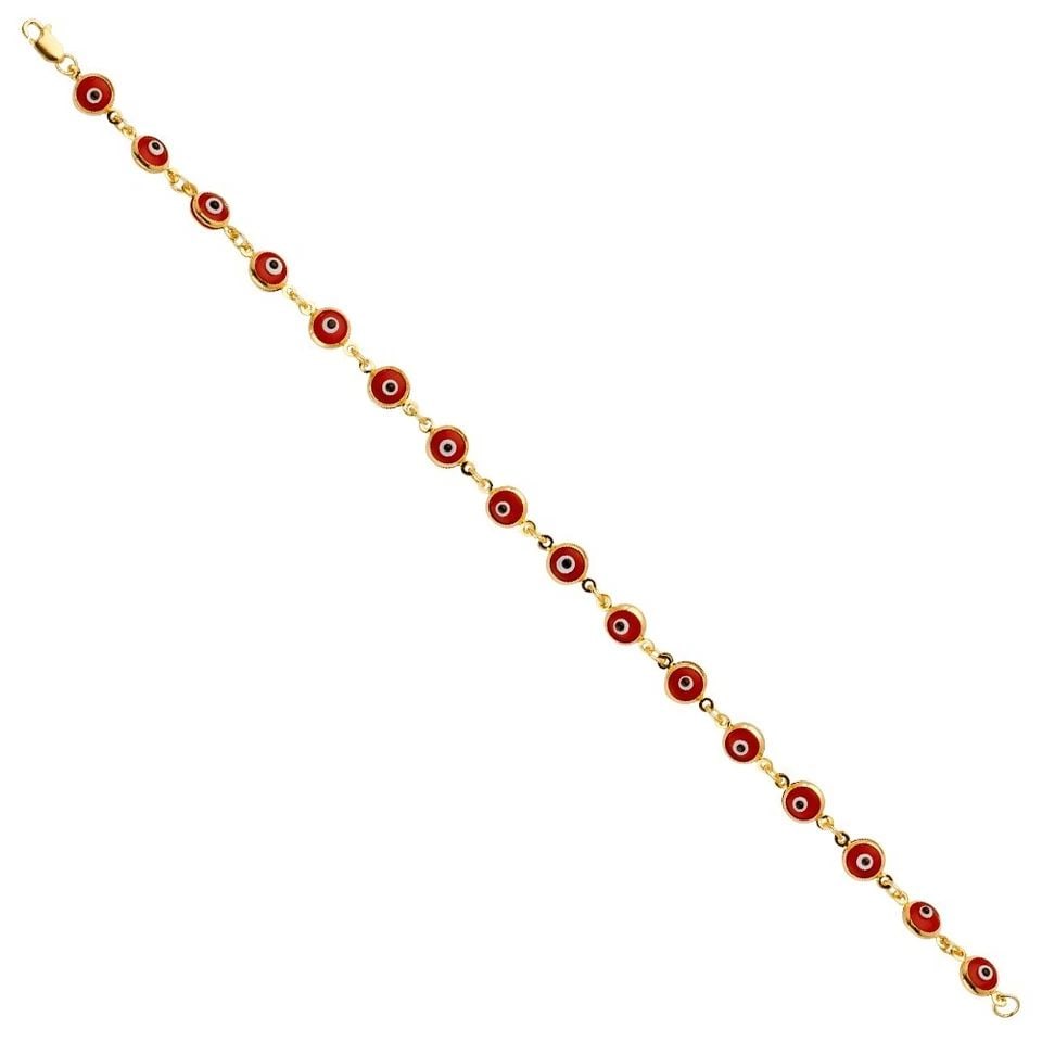 NEW 14K YELLOW GOLD RED EVIL EYE BRACELET (1 of 1)