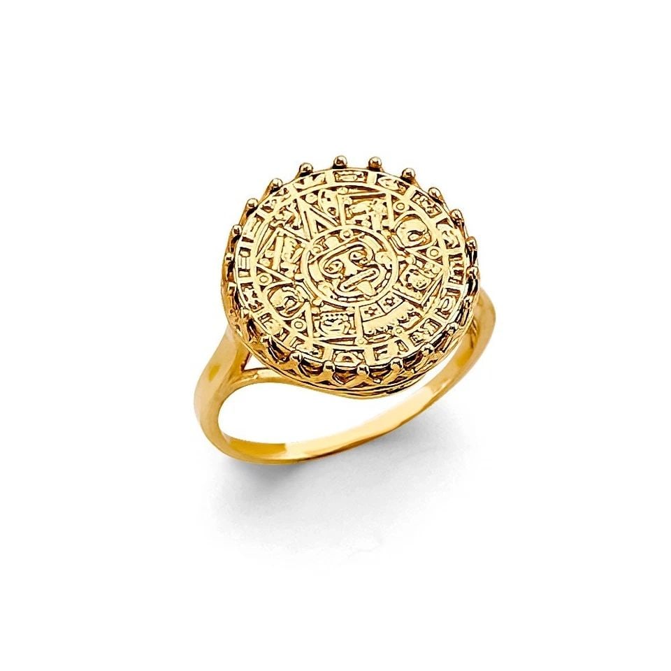 NEW 14K YELLOW GOLD CALENDARIO AZTECA RING (1 of 1)