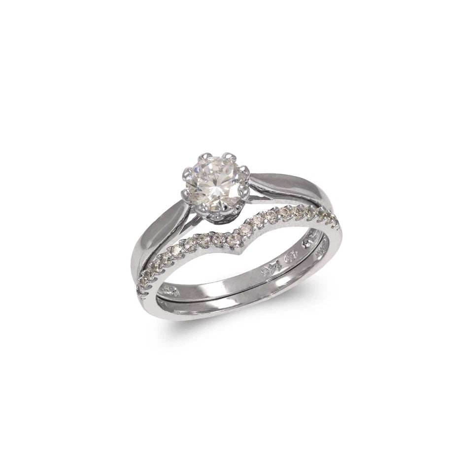 NEW 14K WHITE GOLD LADIES FANCY WHITE TWO-PIECE RING: NEW 14K WHITE GOLD LADIES FANCY WHITE TWO-PIECE RING LADIES FANCY WHITE TWO-PIECE RING NEW 14K WHITE GOLD Apx. WIDTH: 5mm Apx. WEIGHT: 3.6g