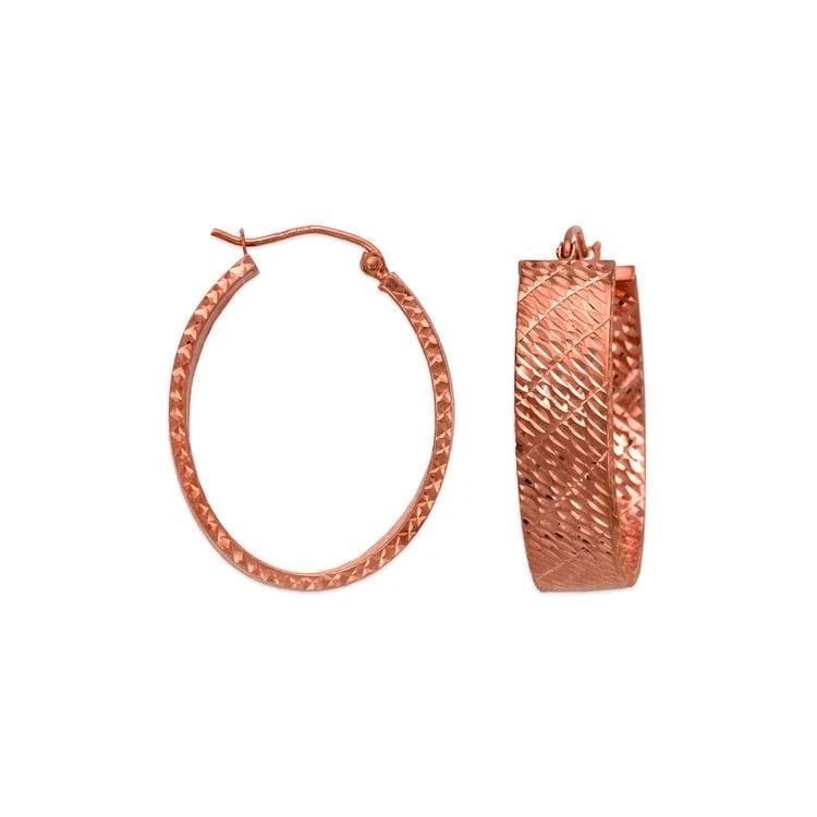 NEW 14K ROSE GOLD 1.5X8MM SQUARE TUBE ROSE HOOP EARRINGS (1 of 2)
