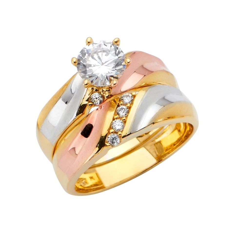 NEW 14K TRI COLOR GOLD LADIES WEDDING BAND/TRIO SET - SIZE 7 (1 of 1)