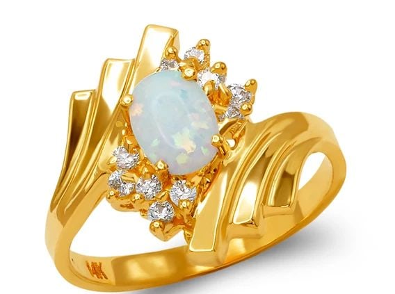 NEW 14K TWO TONE GOLD LADIES OPAL RING (1 of 2)
