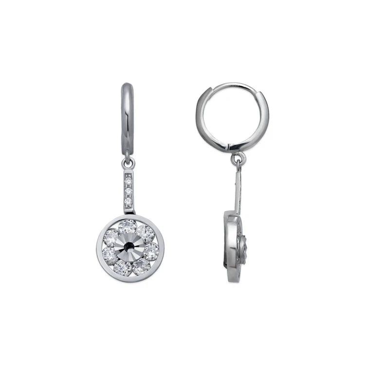 NEW 14K WHITE GOLD FANCY CIRCLE DANGLING EARRINGS (1 of 1)