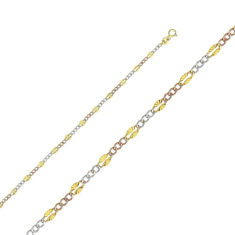 NEW 14K TRI COLOR GOLD 3.2MM STAMP FIGARO 3+1 DC CHAIN (1 of 1)
