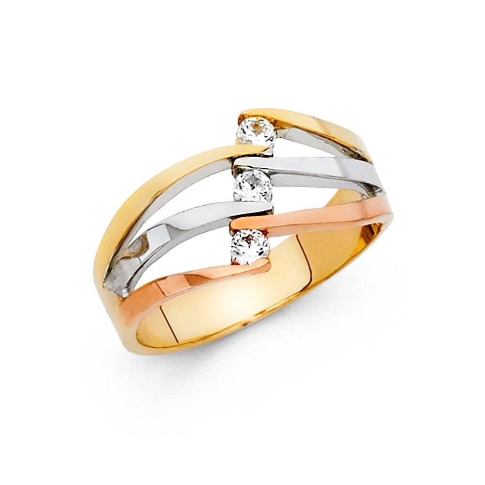NEW 14K TRI COLOR GOLD SEMANARIO RING - SIZE 7: NEW 14K TRI COLOR GOLD SEMANARIO RING SEMANARIO RING NEW 14K TRI COLOR GOLD WIDTH: 10 mm Apx. WEIGHT: 3.4 g