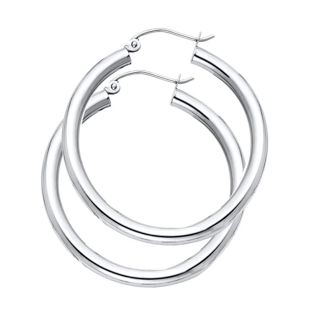 NEW 14K WHITE GOLD 3MM PLAIN HOOP EARRINGS (1 of 1)