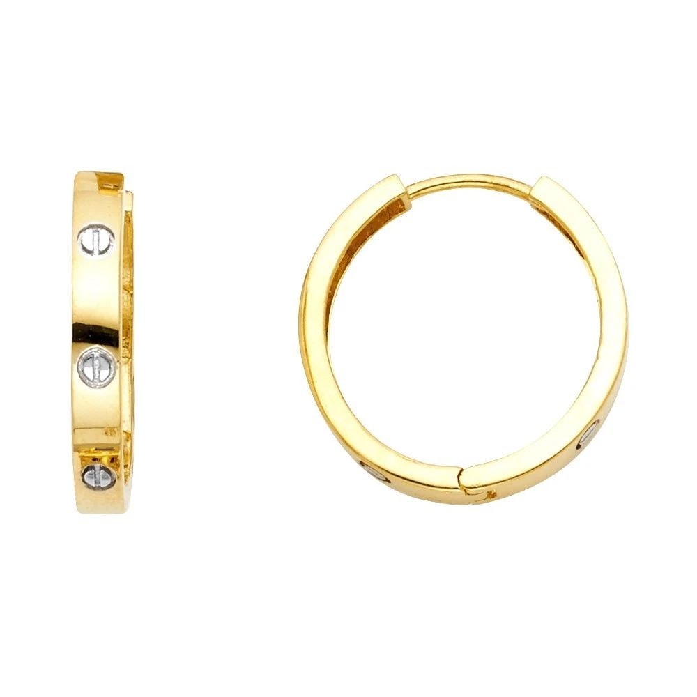 NEW 14K TWO TONE GOLD DC STAMP HUGGIES EARRINGS (1 of 1)