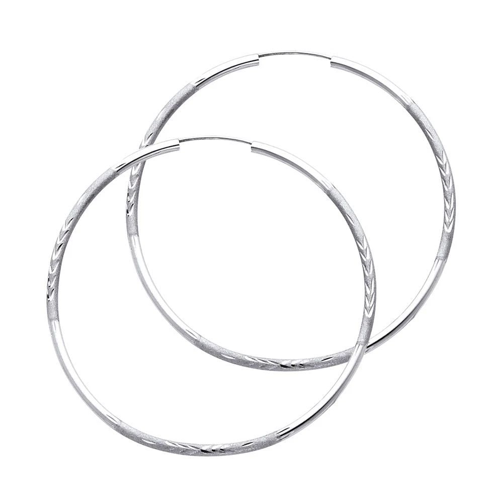 NEW 14K WHITE GOLD 2MM BUDDED DC ENDLESS HOOP EARRINGS (50MM) (1 of 2)