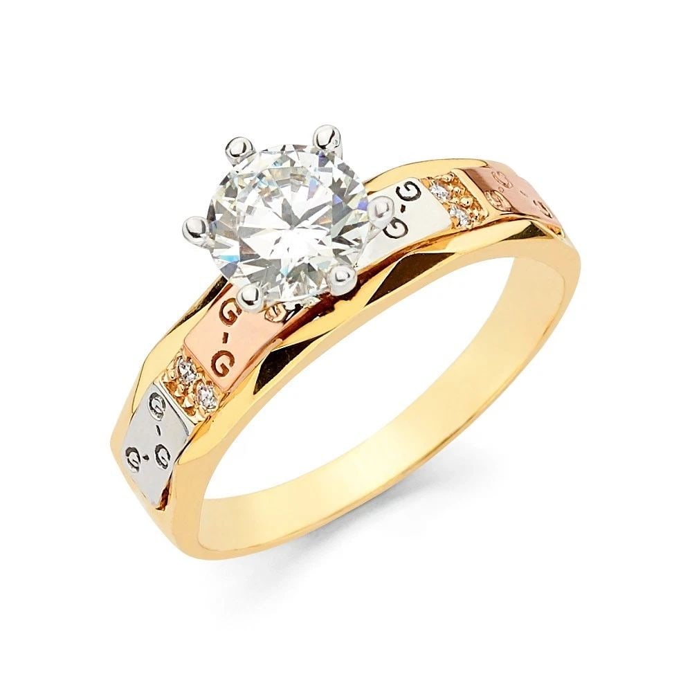 NEW 14K TRI COLOR GOLD ENGAGEMENT RING - SIZE 7: NEW 14K TRI COLOR GOLD ENGAGEMENT RING ENGAGEMENT RING NEW 14K TRI COLOR GOLD WIDTH : 4 mm WEIGHT : 3.2g