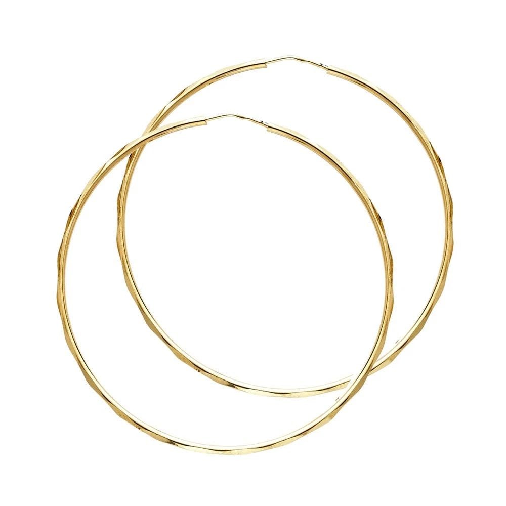 NEW 14K YELLOW GOLD 1.5MM FACETED ROUND TUBE HOOP EARRINGS (35MM): NEW 14K YELLOW GOLD 1.5MM FACETED ROUND TUBE HOOP EARRINGS (35MM) 1.5MM FACETED ROUND TUBE HOOP EARRINGS (35MM) NEW 14K YELLOW GOLD HEIGHT - 35 mm WIDTH - 35 mm Apx WEIGHT - 2.4 g