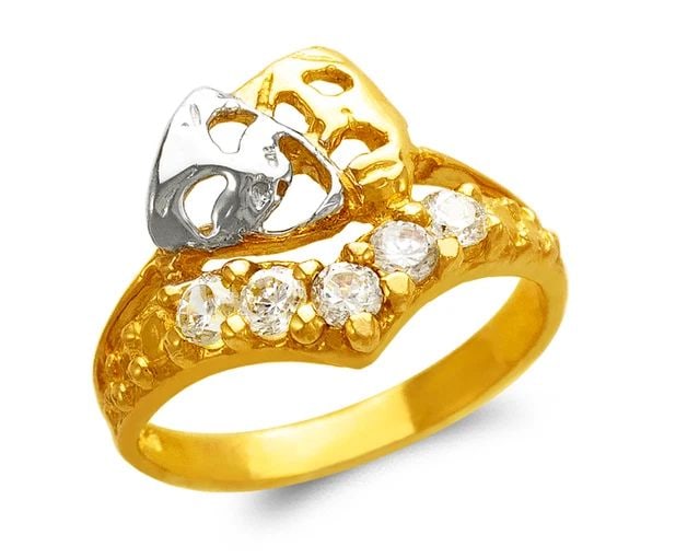 NEW 14K TWO TONE GOLD LADIES MASK FASHION RING: NEW 14K TWO TONE GOLD LADIES MASK FASHION RING LADIES MASK FASHION RING NEW 14K TWO TONE GOLD Apx. WIDTH: 13mm Apx. WEIGHT: 3.2g