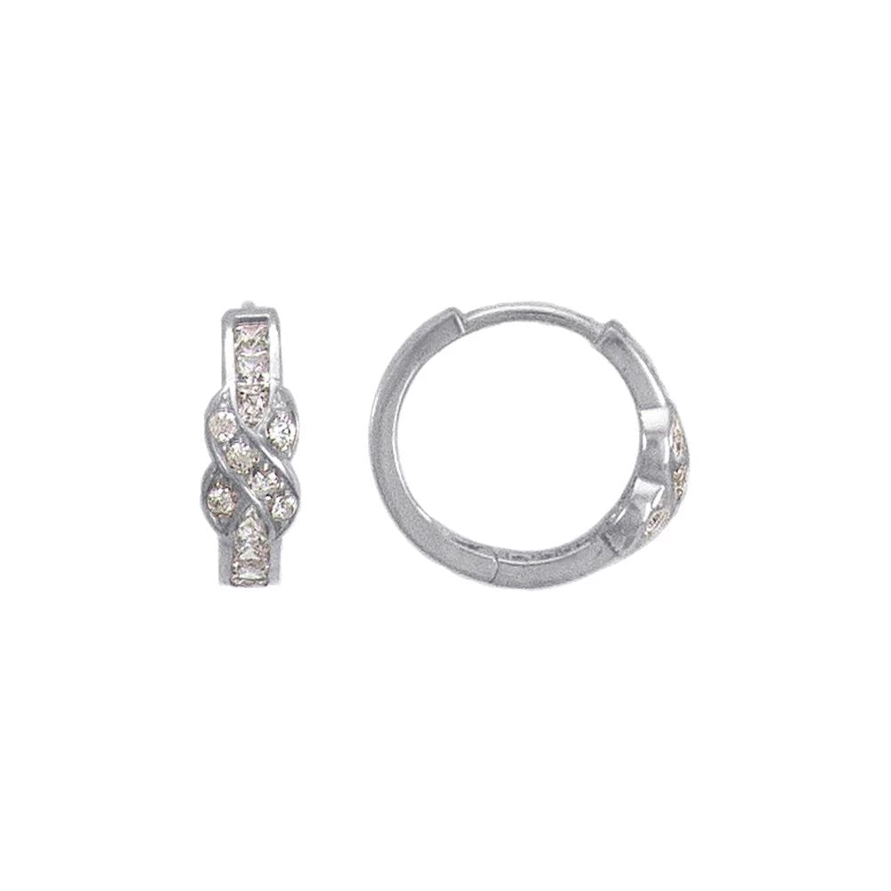 NEW 14K WHITE GOLD 16MM FANCY HUGGIE EARRINGS (1 of 1)