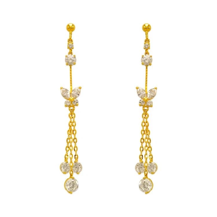 NEW 14K YELLOW GOLD FANCY BUTTERFLY DANGLING EARRINGS (1 of 2)
