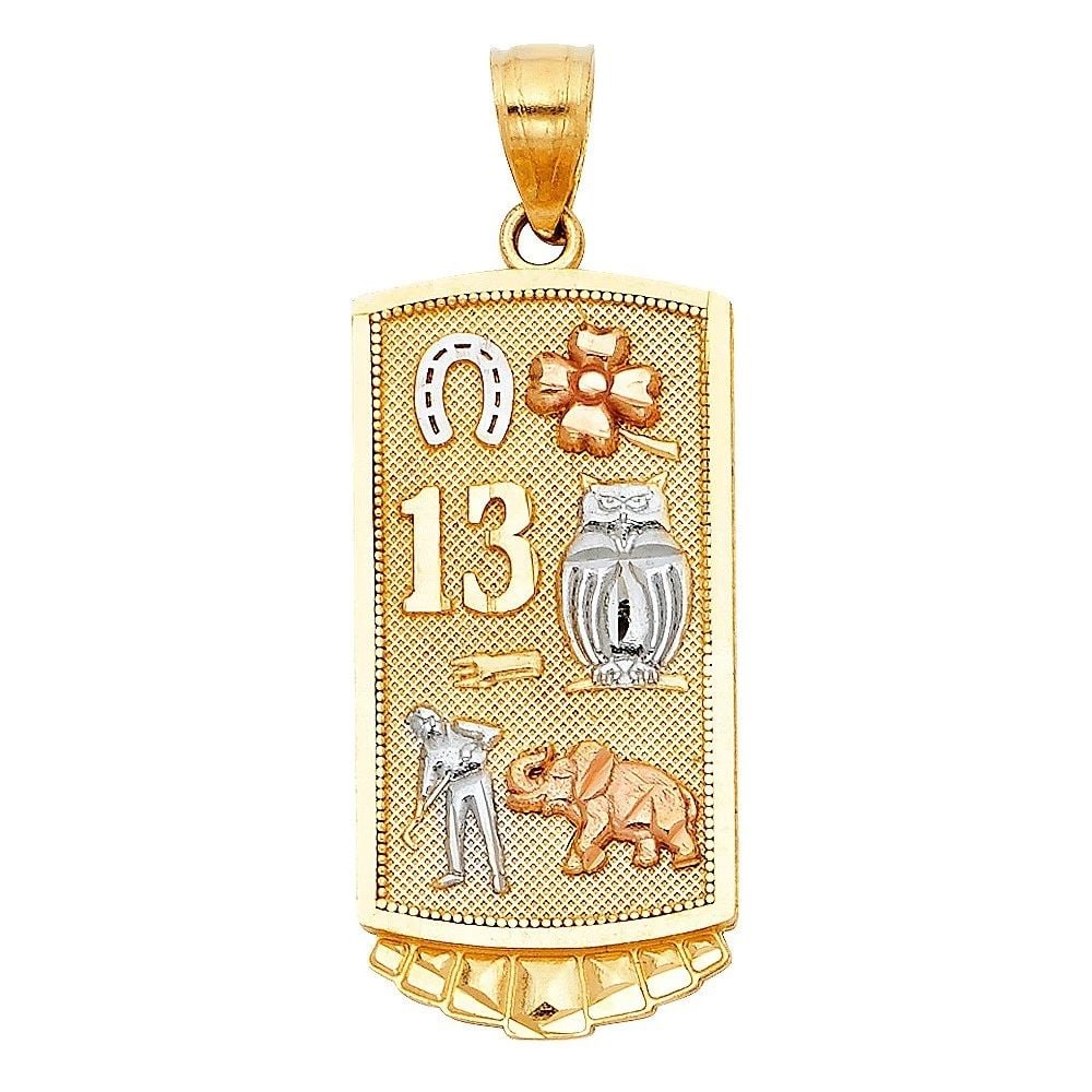 NEW 14K TRI COLOR GOLD LUCKY PENDANT: NEW 14K TRI COLOR GOLD LUCKY PENDANT LUCKY PENDANT NEW 14K TRI COLOR GOLD Height : 27 mm Width : 18 mm Apx. WEIGHT : 3.1g