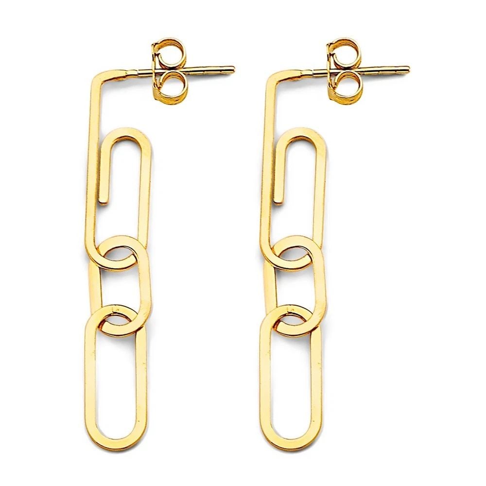 NEW 14K YELLOW GOLD PAPERCLIP EARRINGS WITH PUSHBACK: NEW 14K YELLOW GOLD PAPERCLIP EARRINGS WITH PUSHBACK PAPERCLIP EARRINGS WITH PUSHBACK NEW 14K YELLOW GOLD HEIGHT - 40 mm WIDTH - 5 mm Apx WEIGHT - 2.4 g