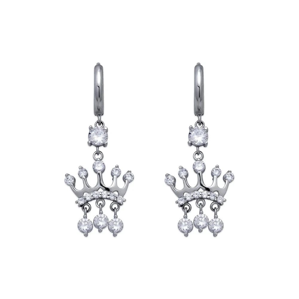 NEW 14K WHITE GOLD FANCY CROWN EARRINGS (1 of 2)