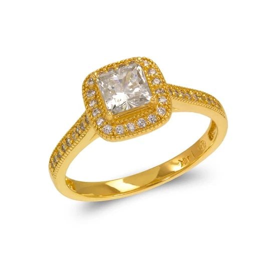 NEW 14K YELLOW GOLD LADIES FANCY PRINCESS CUT SOLITAIRE HALO RING (1 of 1)
