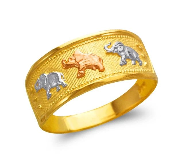 NEW 14K TRICOLOR GOLD LADIES HEART AND ELEPHANTS FILIGREE RING: NEW 14K TRICOLOR GOLD LADIES HEART AND ELEPHANTS FILIGREE RING LADIES HEART AND ELEPHANTS FILIGREE RING NEW 14K TRICOLOR GOLD SIZE Apx: 9mm Apx. WEIGHT: 3.0g