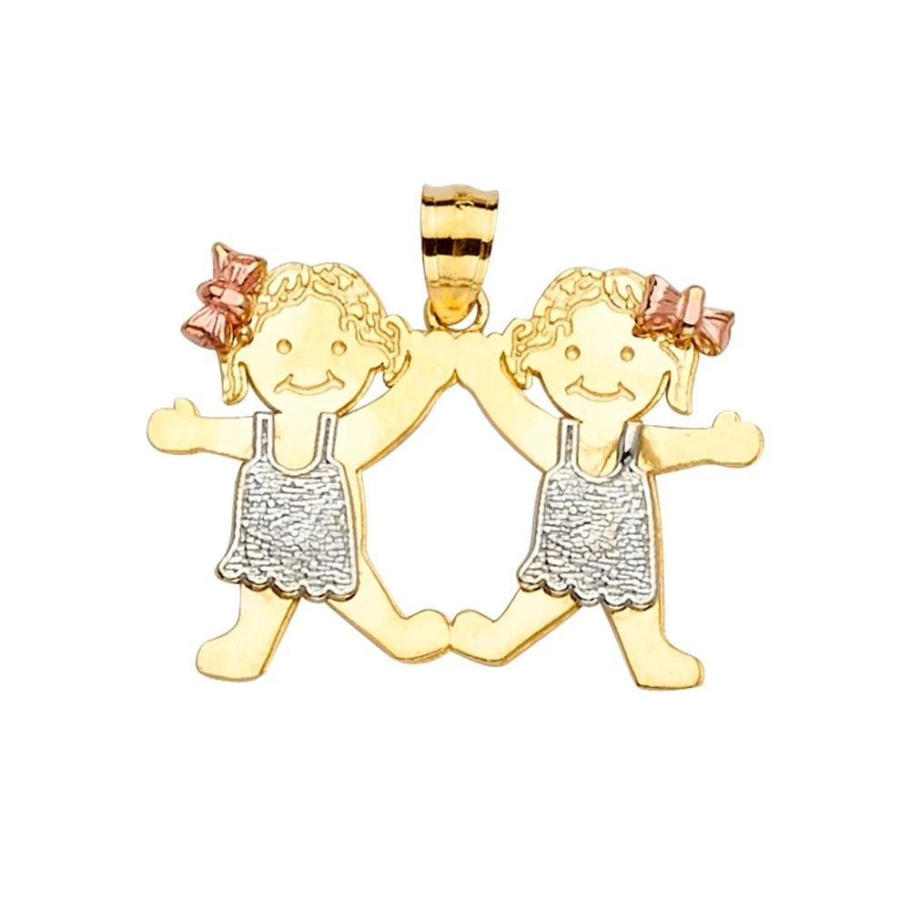 NEW 14K TRI COLOR GOLD GIRL-GIRL PENDANT (1 of 1)