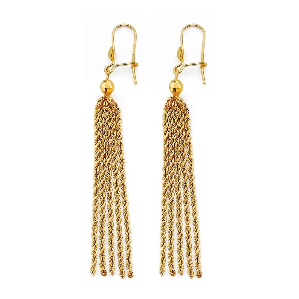 NEW 14K YELLOW GOLD HANGING ROPE EARRINGS (1 of 1)