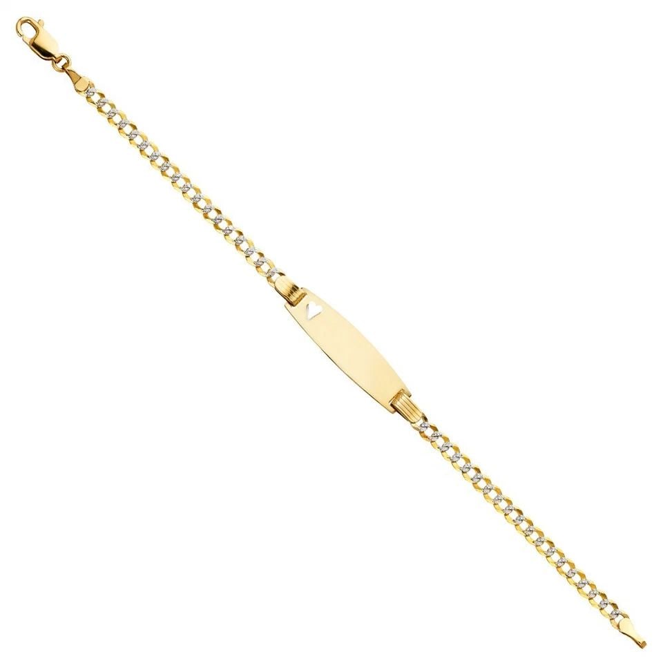 NEW 14K GOLD CUBAN WP BABY OVAL ID WITH HEART BRACELET: 14K CUBAN WP BABY OVAL ID WITH HEART BRACELET 14K CUBAN WP BABY OVAL ID WITH HEART BRACELET NEW 14K YELLOW GOLD GOLD LENGTH - 6in Apx WEIGHT - 2.9g